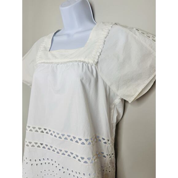 Madewell White Eyelet Angelica Cotton Top XS White Boho Peasant Americana - Picture 3 of 16